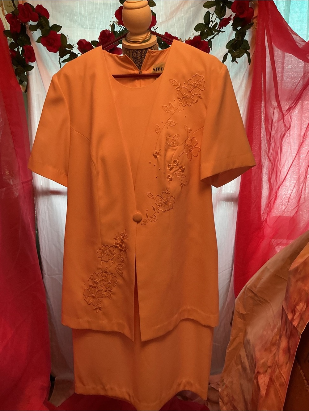 Studio Orange Floral Embroidered Skirt Set